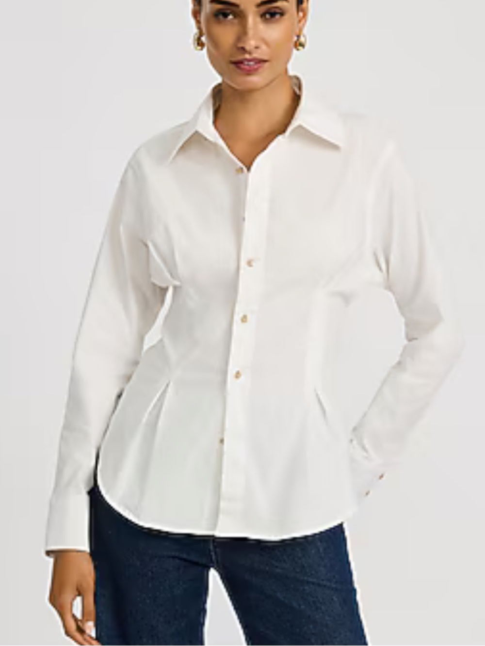 Express Stretch Cotton Poplin Gold Button Hourglass Shirt